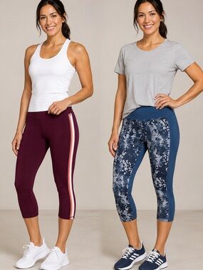 Athleta&Under Armour  Bundle (2) Women’s Sz M Capri Leggings - Burgundy and Navy